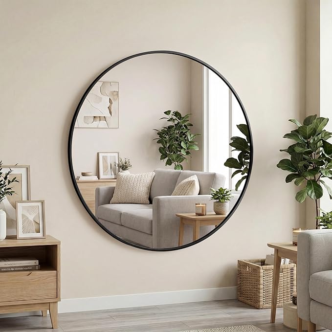 OLIXIS Black Round Wall Mirror 20 Inch, Round Mirrors for Wall Decor, Circle Mirror for Bathroom, Entryway, Bedroom, Vanity