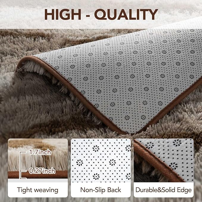 FinRèc Area Rugs for Bedroom Living Room, 5x7 Feet Fluffy Shaggy Rug, Non-Slip Soft Shag Rug for Nursery Kids Room Dorm Room Home Decor, Indoor Plush Floor Carpet Tie dye Light Brown