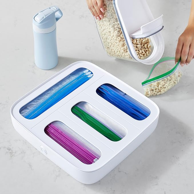 YouCopia StoraBag Food Bag Dispenser, Family Size 4-Slot, Plastic Sandwich Bags Drawer Organizer for Kitchen Storage