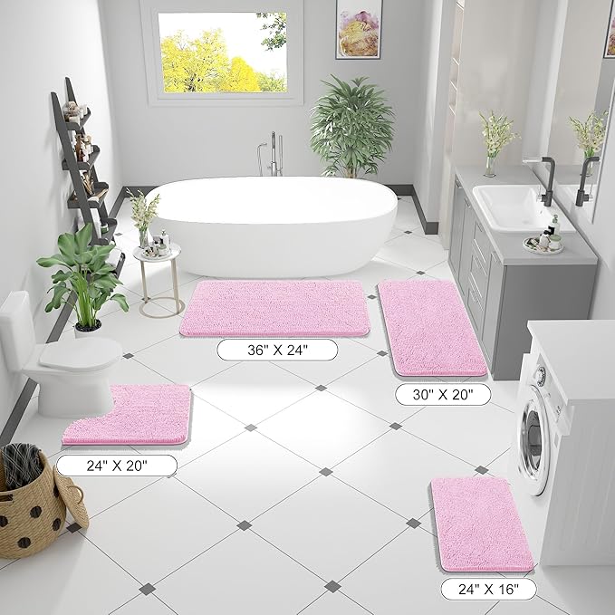 OLANLY Bathroom Runner Rugs 47x17, Extra Soft Absorbent Chenille Bath Rugs, Rubber Backing Quick Dry, Machine Washable Long Bath Mats for Bathroom Floor, Tub and Shower, Home Decor Accessories, Pink