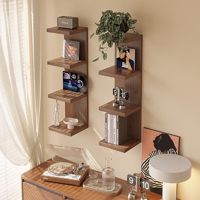 LitaEther Lack Wall Shelf,Display Floating Shelf (Solid Wood, 4 Tier)
