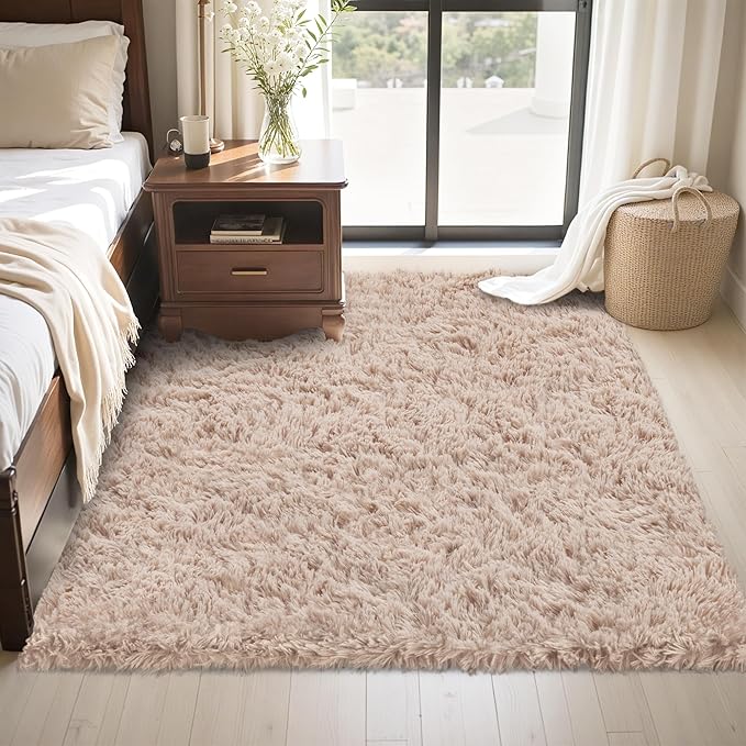 4x6 Area Rug for Living Room:Ultra Soft Fluffy Shag Beige Rugs,Large Fuzzy Plush Indoor Non Slip Carpet Washable Rug for Bedroom Kids Nursery Office Dorm Modern Decor(Beige 4'x6')