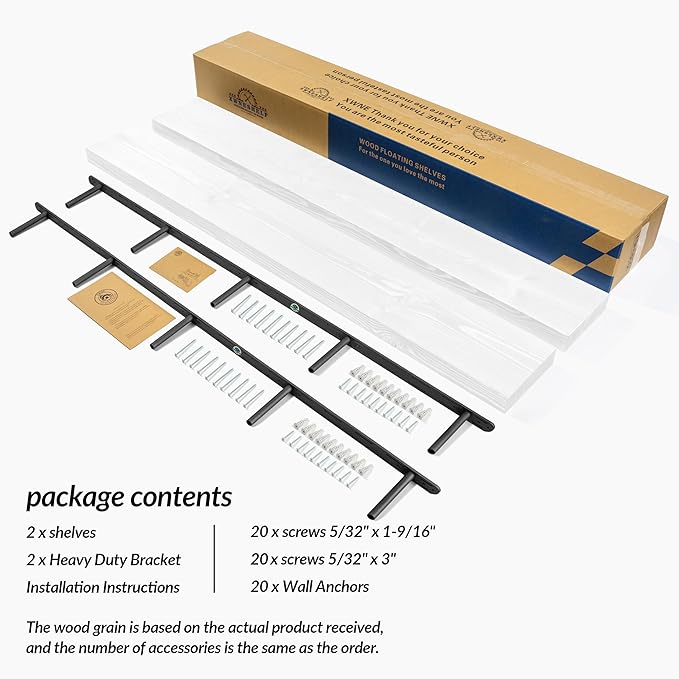 Floating Shelves 72 inch Long 8 "deep Set of 2, Heavy Duty Wood Wall Mounted Shelves for Bathroom Living Room Kitchen,Book Shelves with Thickened Hidden Bracket- White