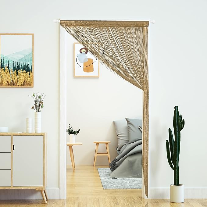 YaoYue Beaded Curtain Door String Curtains for Doorway Tassels Beads Hanging Fringe Hippie Room Divider Window Hallway Entrance Wall Closet Bedroom Privacy Decor (39×110in/100×280cm, Light Coffee)