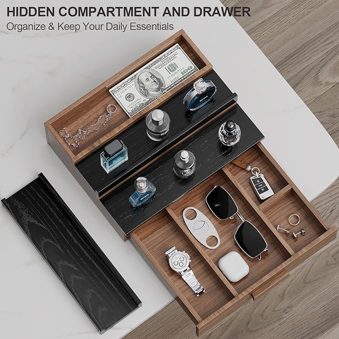 Solid Walnut Cologne Organizer for Men,Cologne Stand,3 Tier Wooden Cologne Holder Shelf Display,Perfume Stand Organizer with Drawer Storage and Hidden Compartment,Gift for Men Dad Husband