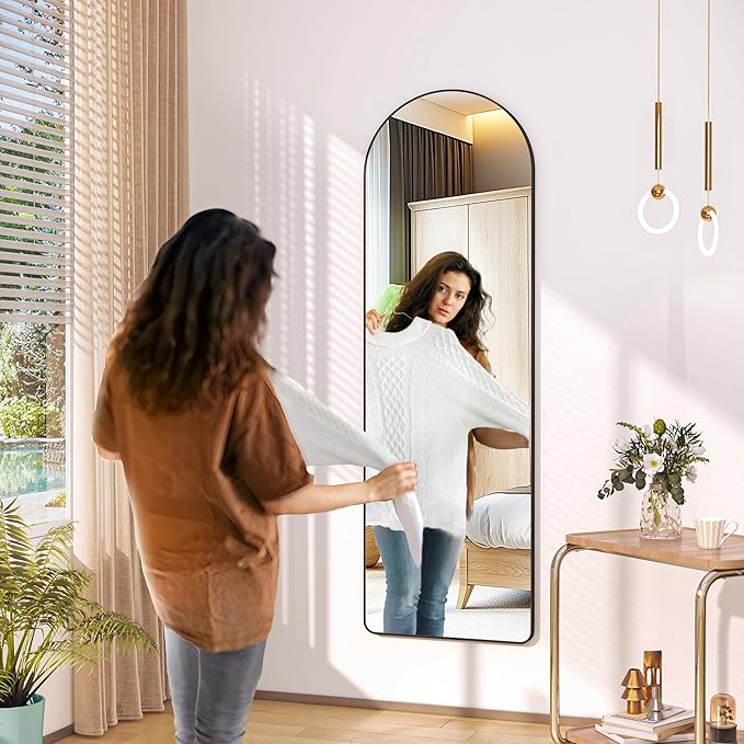 Hasipu Door Mirror Full Length, 47.2 x 15.7 Inch Full Body Wall Mirror Over The Door Hanging Mirror for Bedroom, Living Room, Cloakroom（Black）