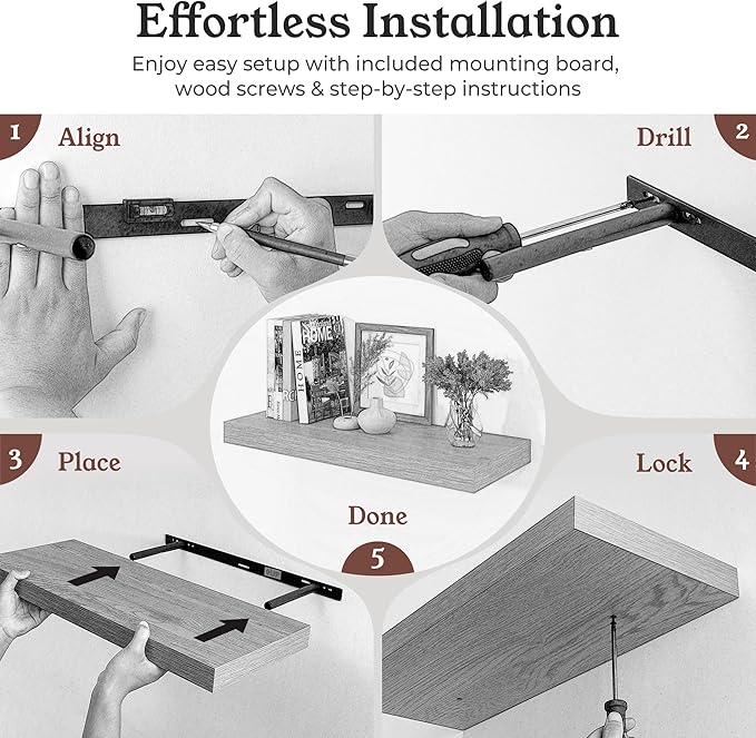 Floating Shelves for Wall, 9.3" Deep Wall Mounted Wood Shelves for Bathroom, Bedroom (White, 55)