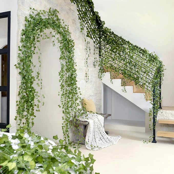 CQURE 72 Pack 504Ft Artificial Ivy Fake Vines,Ivy Garland Greenery Garland Fake Hanging Plants Vines Aesthetic Green Leaves for Bedroom Wedding Party Garden Wall Room Decor…