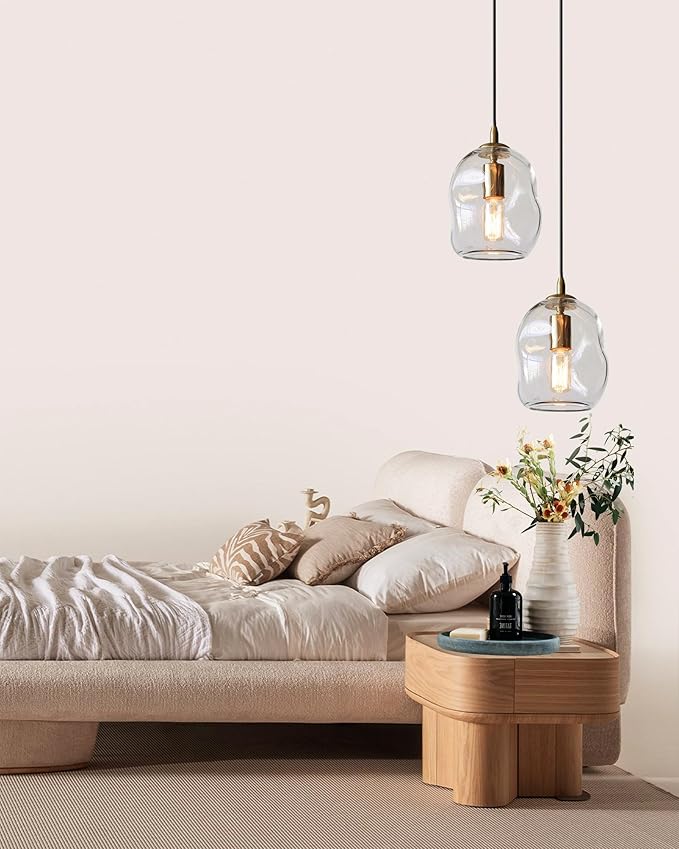 CASAMOTION Glass Pendant Light Gold and Clear Organic Globe Ceiling Hanging Fixtures Modern Industrial Ambient Lighting Over Kitchen Island Sink Bar Counter Porch Small Medium Lamp 8 Inch H