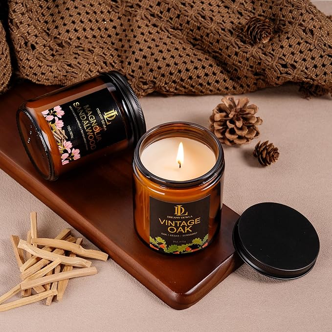 Candles Gifts for Women Men, Candle for Home Scented, 4Pack 28oz Soy Candles Set, Scents of Lemon Eucalyptus/Moroccan Amber/Magnolia & Sandalwood/Vintage Oak
