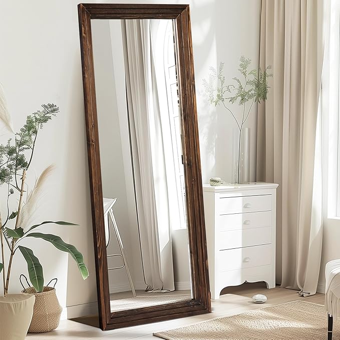 65"x24" Full Length Mirror Solid Wood Frame Floor Mirror for Living Room, Bedroom Hanging or Leaning, Brown