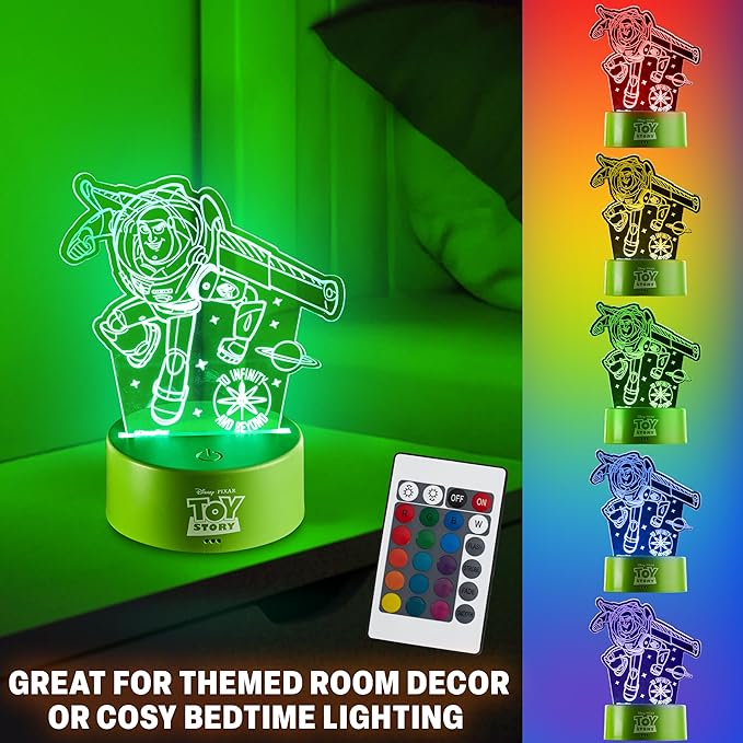 Get Trend Disney Toy Story 3D Illusion Night Light for Kids, Buzz Lightyear, 16 Colors, 4 Lighting Modes, Dimmable, LED Desk Lamp, Bedroom Decor, Gifts for Boys, Girls (Multi Toy Story)