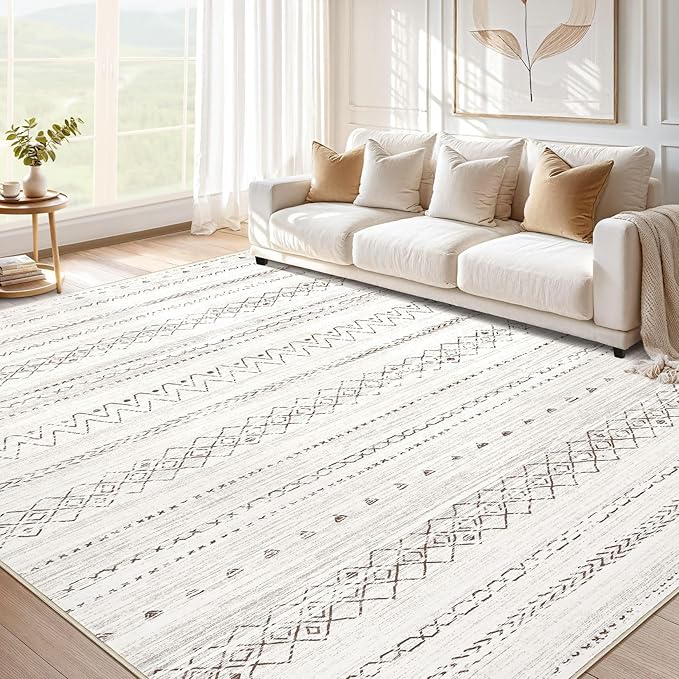 cotiled 10x12 Area Rug Living Room: Washable Boho Rugs with Non Slip Backing Large Soft Indoor Stain Resistant Carpet for Bedroom Farmhouse Dining Room Lightweight Home Decor Brown