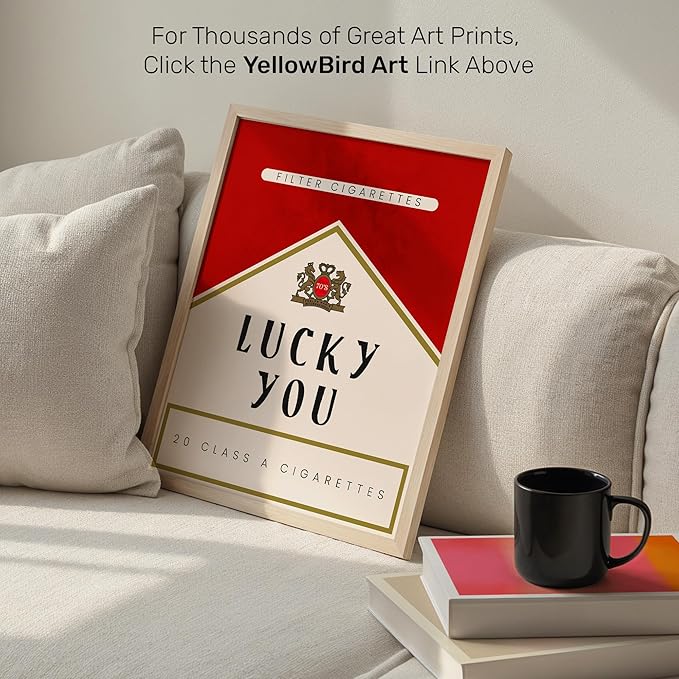 Lucky You Retro Wall Art 11x14 - Vintage Cigarette Design Pop Art Poster - Minimalist 70s Aesthetic Room Decor - Red Gallery Wall Picture - Maximalist Eclectic Home Decor - Living Room Bedroom Dorm