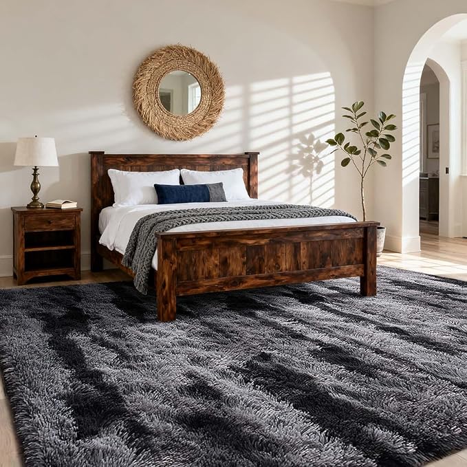 9x12 Ft Extra Large Shag Rugs for Living Room, Ultra Soft Fluffy Furry Area Rugs for Bedroom Indoor Floor, Aesthetic Carpet for Kids Home Decor (Black)