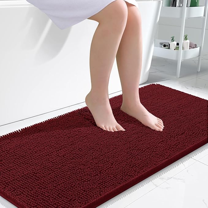 OLANLY Large Bathroom Rugs 45x27, Extra Soft Absorbent Chenille Bath Rugs, Rubber Backing Quick Dry, Machine Washable Bath Mats for Bathroom Floor, Tub and Shower, Home Decor Accessories, Burgundy