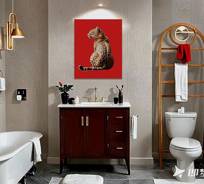 3Pcs Trendy Leopard Wall Art Preppy Funky Red Boot Martini 8 Ball Wall Decor Pictures Vintage Feminism Aesthetic Cheetah Canvas Poster Prints for Girly Bedroom Apartment Dorm Decoration 16X24