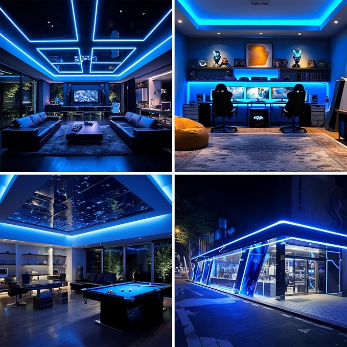 BENLUN AC 110V COB LED Strip Lights Outdoor Waterproof 65.6ft, Blue Super Bright 200W LED Rope Light, IP65 Flexible Cuttable, for Bedroom Garden Commercial House Gaming Room Decor