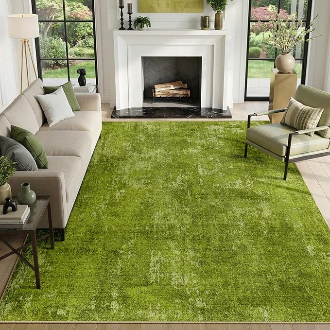 RELEANY Washable Area Rugs 9'x12' Non-Slip Modern Abstract Soft for Living Room Entryway Bedroom Nursery, Print Pattern, Grass Green