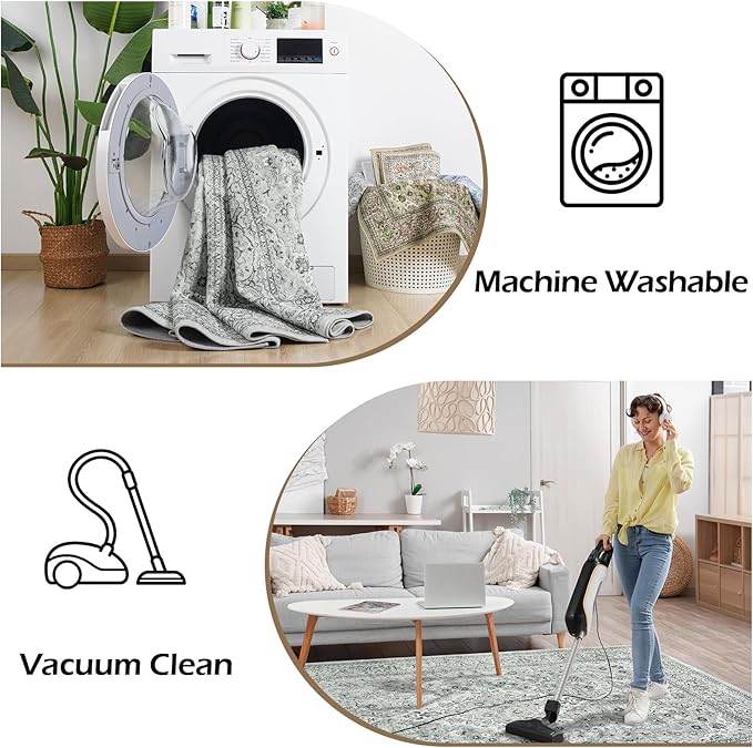 Goideal Washable Rug 8x10, Gray Area Rugs Non Slip, Indoor Low Pile Carpet with Rubber Backing for Living Room Kitchen Bathroom Entryway Office Bedroom