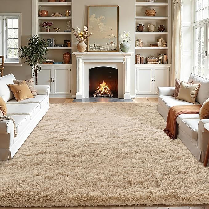 Fluffy Area Rugs for Bedroom - Soft Plush Shag Rug for Living Room Nursery Kids Room - Non Slip Fuzzy Shaggy Floor Carpets for Girls Boys Play Room Dorm Decor (Beige, 6' x 9')
