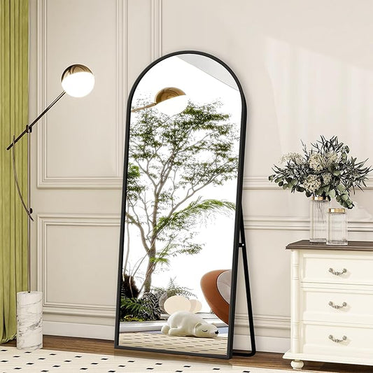 GlasFlength Full Length Mirror with Stand - 56" x 19" Arched Aluminum Alloy Frame Full Body Mirror, Standing Hanging or Leaning Wall Floor Mirror for Bedroom Living Room Entryway, Black