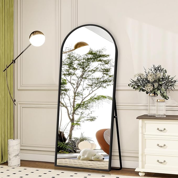 GlasFlength Full Length Mirror with Stand - 57" x 20" Arched Full Body Mirror with Aluminum Alloy Frame, Wall-Mounted/Leaning Against Wall/Standing Floor Mirror for Bedroom, Living Room, and Entryway