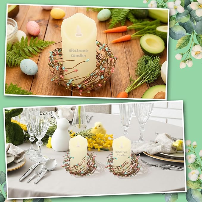 Daifunli 2 Pcs Spring Country Primitive Pip Berry Candle Ring Vintage Pip Berries Wreaths for Pillar 3.9 Inch Candles Holder for Spring Easter Rustic Table Centerpiece Decor