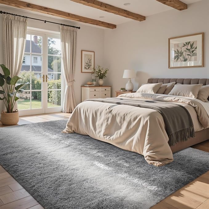 5x7 Feet Area Rugs for Living Room, Gradient Grey Plush Fluffy Shaggy Bedroom Rugs Non-Slip, Ultra Soft Carpet for Nursery Kids PlayRoom Dorm Office Indoor