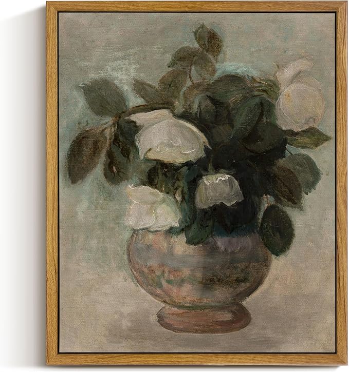 InSimSea Framed Canvas Prints Art Vintage Decor, Botanical Wall Art for Living Room, Rose Flower Pictures Wall Decor, Wall Decorations for Living Room Bathroom Bedroom, 9"x11"