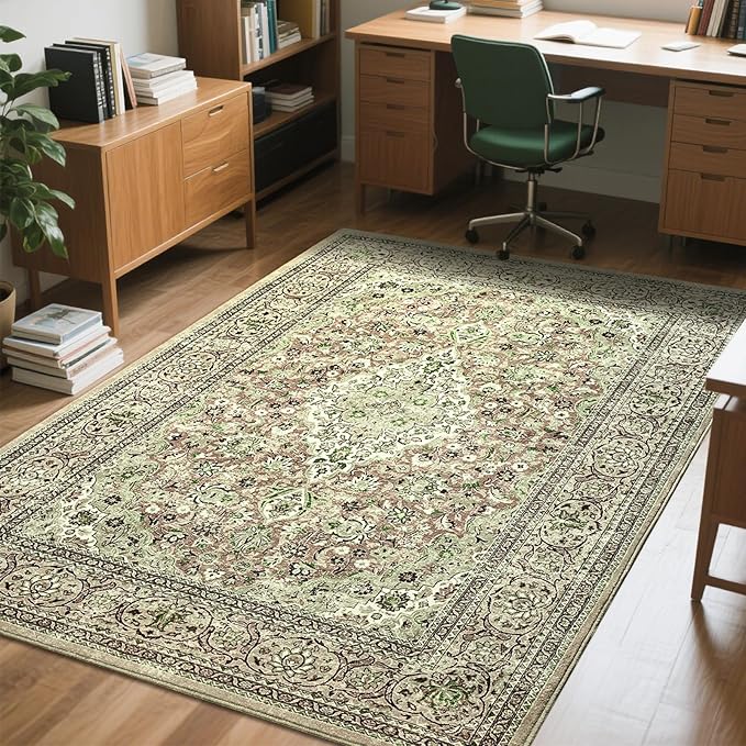 Goideal Washable Rug 3x5, Sage Green Area Rugs Non Slip, Indoor Low Pile Carpet with Rubber Backing for Living Room Kitchen Bathroom Entryway Office Bedroom