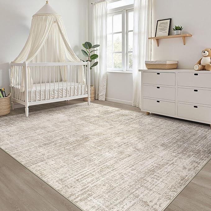 3X5 Rug Washable Area Rugs: Neutral Brown Throw Rug Abstract Soft Modern Stain Resistant Indoor Floor Non-Slip Carpet for Entryway Closet Front Door Kitchen Bedroom Bedside Dorm