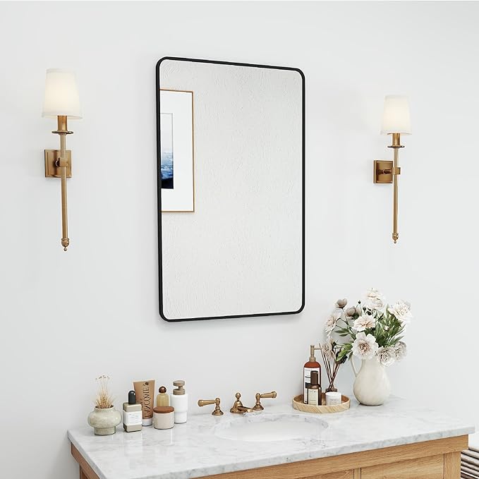 SCWF-GZ 20x30 Rectangle Mirror Full Length Wall Mounted Hanging or Against Wall Metal Frame Dressing Make-up Mirrors for Entryway Bedroom Bathroom Living Room 20 30 inch Black