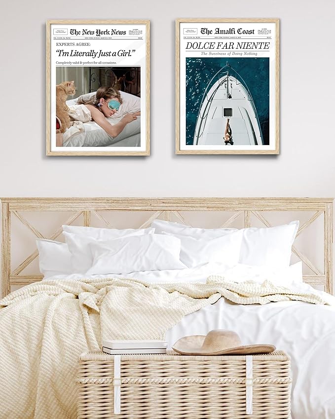 EcoHest Trendy Newspaper Audrey Hepburn Magazine Framed Wall Art, 12x16 in OAK Wood I‘m Literally Just a Girl Canvas Wall Art Home Decor, Beige Retro Set of 1 For Bedroom Living Room