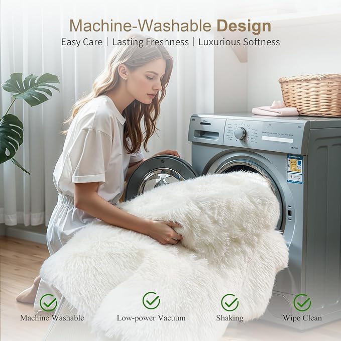 KICHOWUA Thick Area Rug Cream White Fluffy Shag 3x5 for Girls Bedroom, Soft Plush Fuzzy Shagggy Carpet for Living Room, Thickened Washable Non-Slip Furry Rug for Kids Toddler Boys Dorm Nursery, Ivory