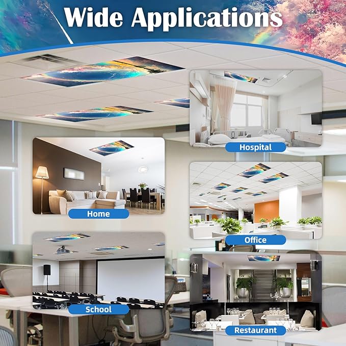 ANGSYLTH 2 Pcs Fluorescent Light Covers - 4 x 2 Feet Covers for Ceiling Lights, Magnetic Light Filters for Classroom, Office, Hospitals, Home (Auspiciousness Clouds)