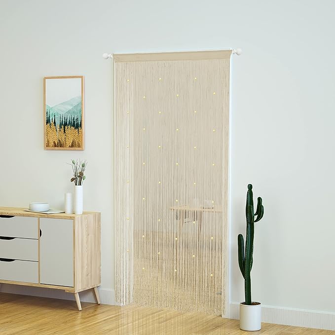 YaoYue Beaded Curtain Door String Curtains for Doorway Tassels Beads Hanging Fringe Hippie Room Divider Window Hallway Entrance Wall Closet Bedroom Privacy Decor (39×79in/100×200cm, Champagne)