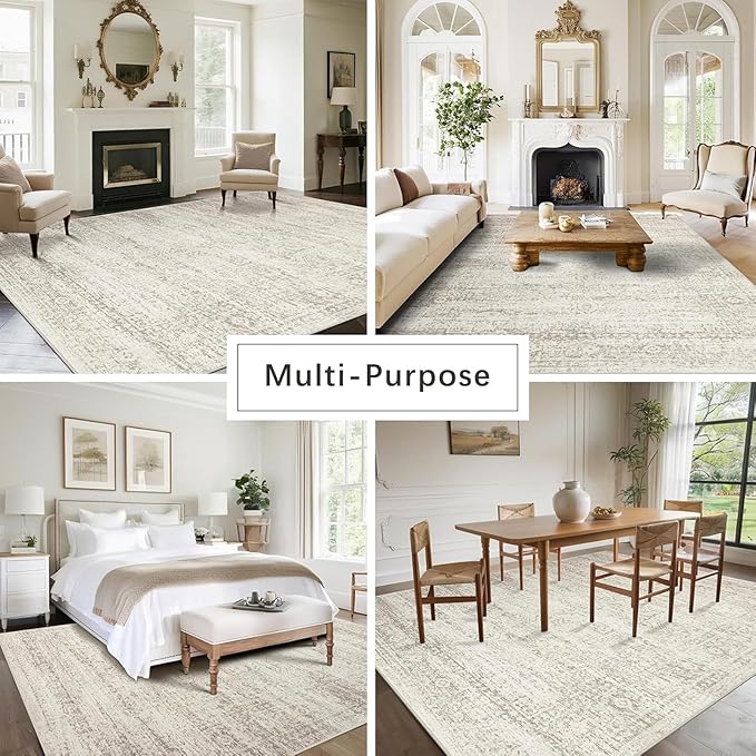 Srugn Double Layers 8x10 Area Rugs for Living Room- Upgraded Removable(Upper Layer+Lower Layer) Washable Area Rugs for Bedroom,Dining Room- Large Vintage Carpets with Cushioned Pad for Home Office