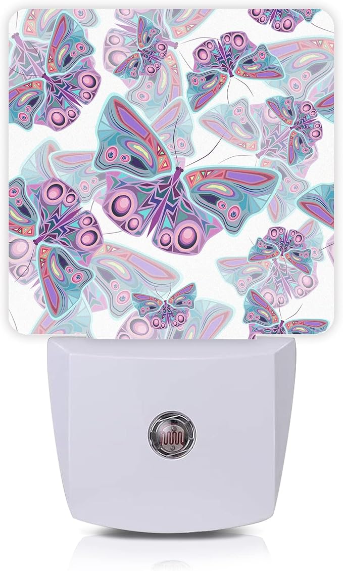 Butterflies Night Light,Colorful Purple Butterflies Night Lights Plug into Wall for Boys Girls, Led Lamp Indoor Home Decor 0.5W Nightlight Sleep Friendly