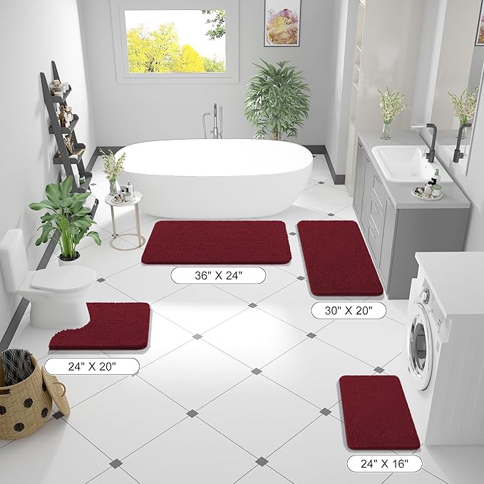 OLANLY Bathroom Runner Rugs 70x24, Soft Absorbent Chenille Bath Rugs, Rubber Backing Quick Dry, Machine Washable Long Bath Mats for Bathroom Floor, Tub and Shower, Home Decor Accessories, Burgundy