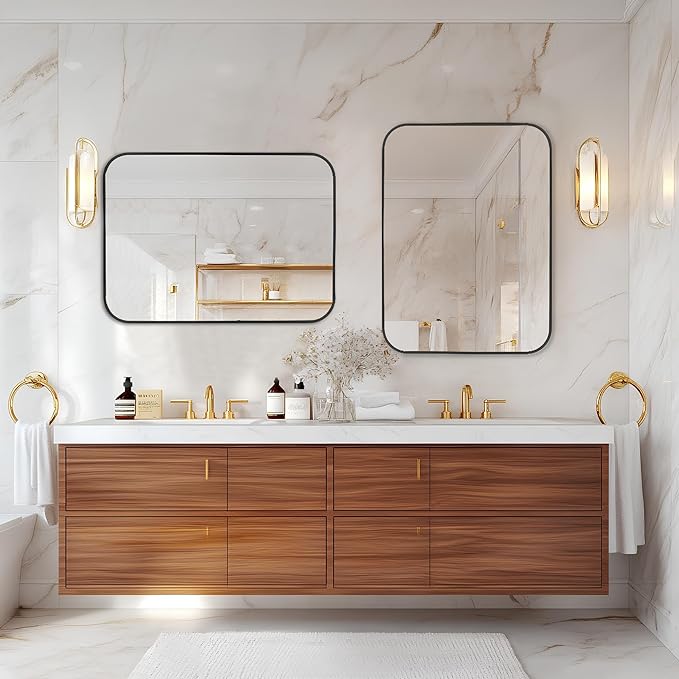 MZON 20x30 Inch Matte Black Bathroom Mirror, Rectangle Wall Mirror for Bathroom or Entryway, Anti-Rust Frame & Tempered Glass, Hangs Horizontally/Vertically - Space-Saving Minimalist Decor