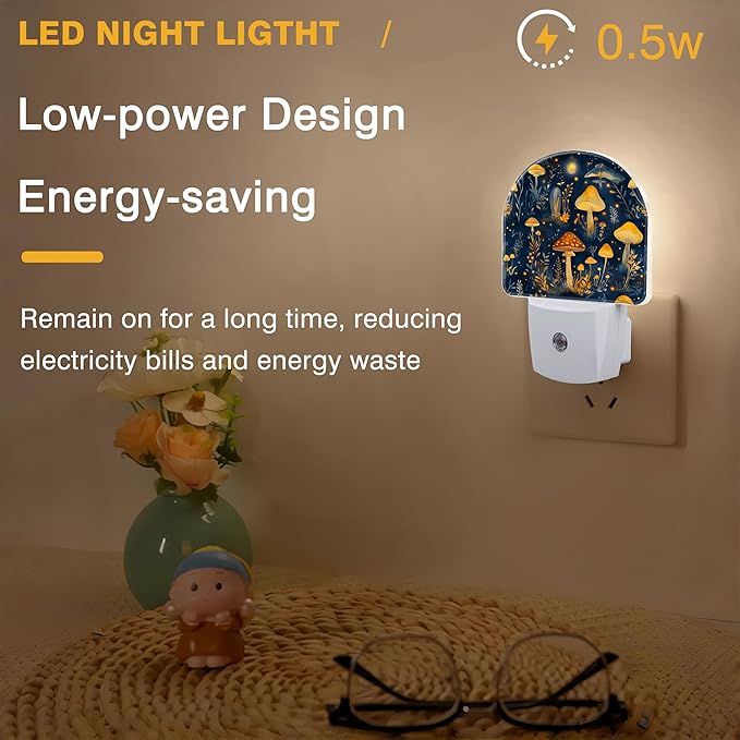 Night Lights Plug into Wall Mystical Mushroom Forest Night Light Dusk to Dawn Smart Sensor Decorative Round Led Lamp for Bedroom Kitchen Hallway Nightlight for Women Men