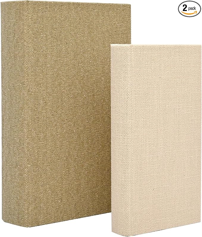 DECOR4SEASON Decorative Faux Book Storage Boxes Set of 2, Linen Fabric Textured Books, Neutral Cream & Grey, Modern Minimalist Home Decor, Bookshelf Accents for Coffee Table