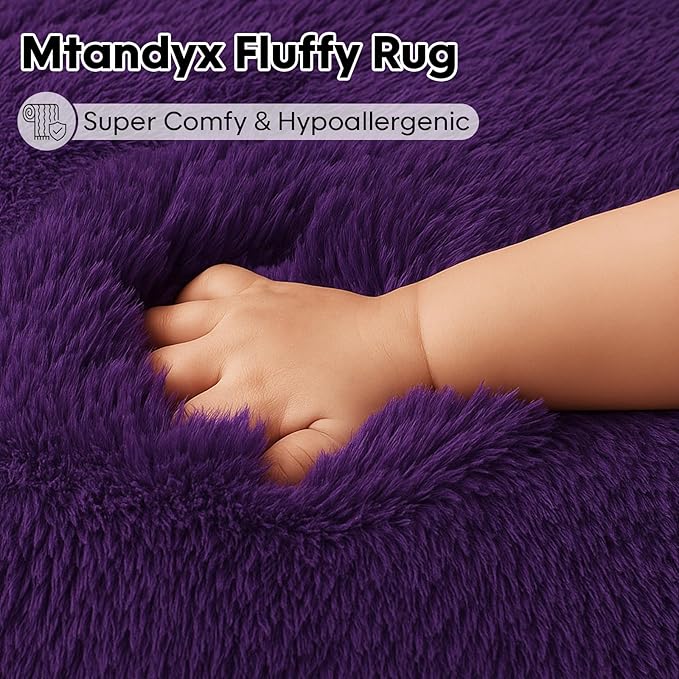 6x9 Rugs for Living Room, Rug for Bedroom,Plush Fluffy Carpet, Non-Slip Upgrade Purple Rug, Suitable for Kids Dorm Home Decor Aesthetics.