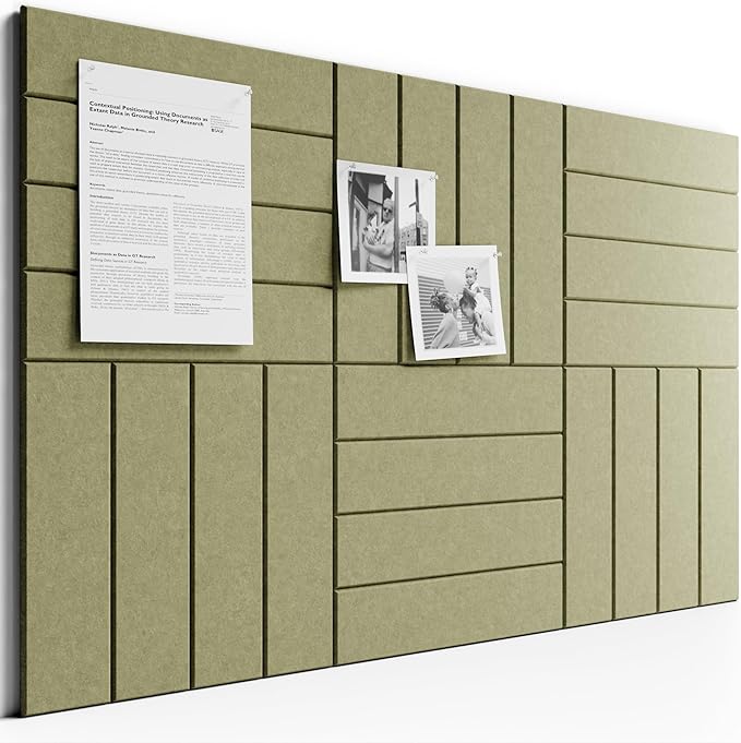 Bumusty Large Cork Board Alternative-36 x 24" Felt Bulletin Board Tiles, with 30 Pushpins, 40 Adhesive Tabs, Bold-Stripe 6-Pack, Cork Boards for Office Push Pin Board Felt Board-Olive Green