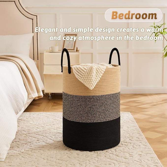 Artfeel Laundry Basket,Woven Cotton Rope Laundry Hamper,80L for Decorative Storage of Dirty Clothes,Toys and Blankets in Bathroom,Bedroom and Living Room
