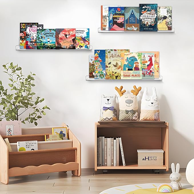 AMEITECH Clear Acrylic Wall Display Shelves 10 Pack, 15 Inch Acrylic Shelf Wall Organizer and Storage for Collectibles, Figure, Toy Cars, Perfume, Kids Bookshelf