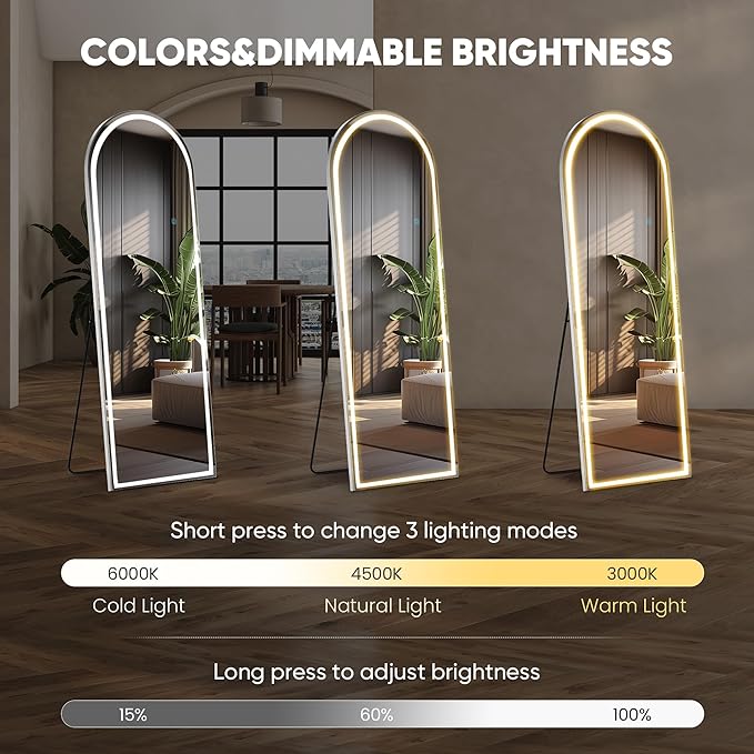 Mirror Full Length, Upgraded Body Wall Mirrors with Shatter-Proof Glass, Floor Standing, Hanging or Leaning, Tall Mirror with Stand Aluminum Alloy Frame for Bedroom
