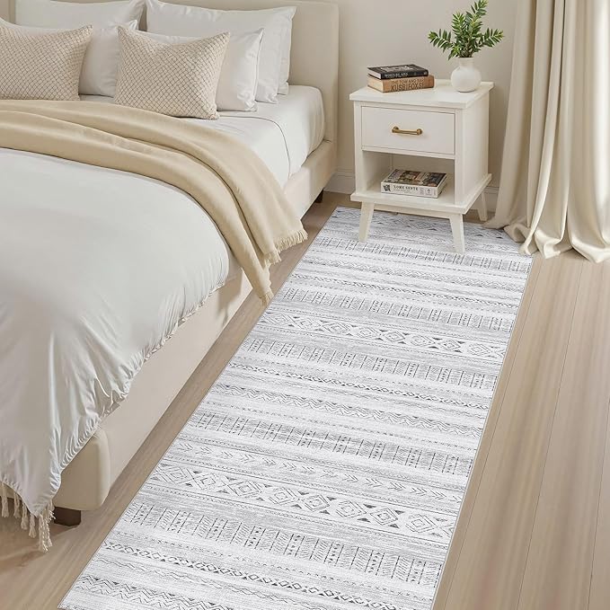 cotiled Hallway 2.6x10 Runner Rugs: Washable Boho Rugs with Non Slip Backing Large Soft Indoor Stain Resistant Carpet for Living Room Bedroom Farmhouse Dining Room Lightweight Home Decor Dark Grey