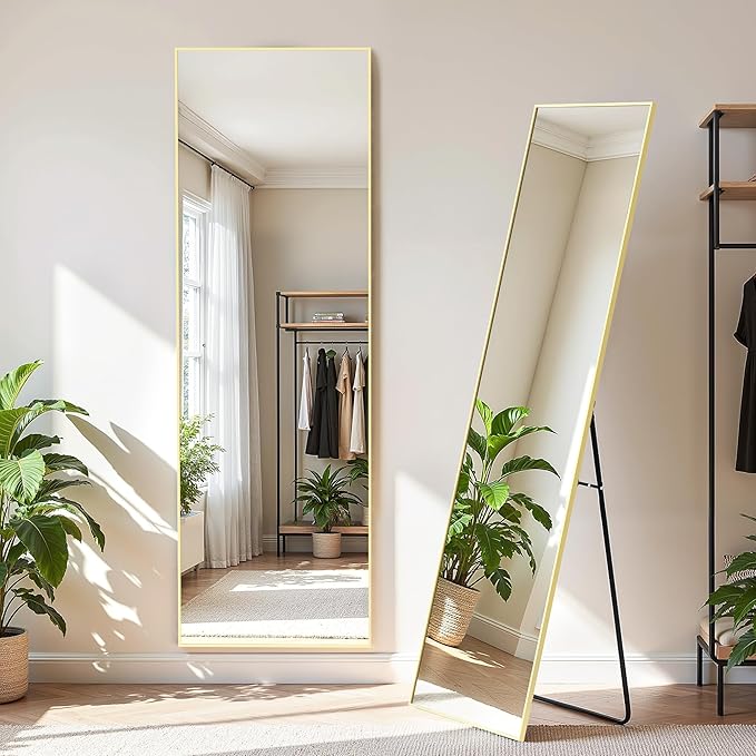 Simple Deluxe Full Length Mirror, 64"×21" Large Floor Mirrors, for Wall Door Bedroom Bathroom Living Room (Gold)
